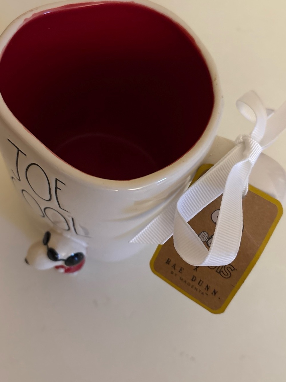 Rae Dunn White Mug with Red Interior Featuring Snoopy Accent - Picture 3 of 5